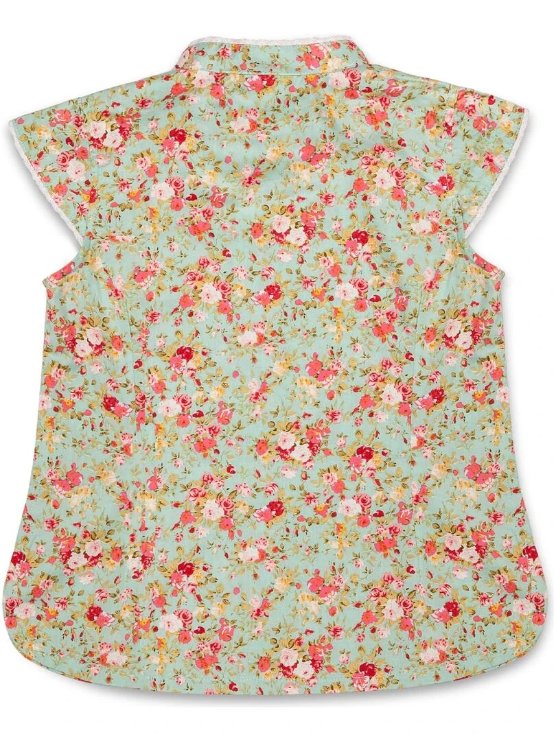 Blouse Chinoise à col Mao Fille   Fleurie Liberty Vert  ANNAM   'LA FAUTE A VOLTAIRE'   Vert d'eau
