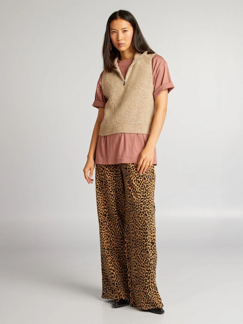 Pull sans manches col montant zippé Beige