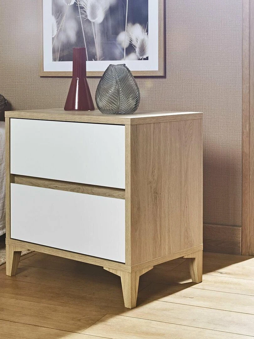 Chevet 2 tiroirs Kira   AKITEN RETAIL   Blanc Beige Blanc