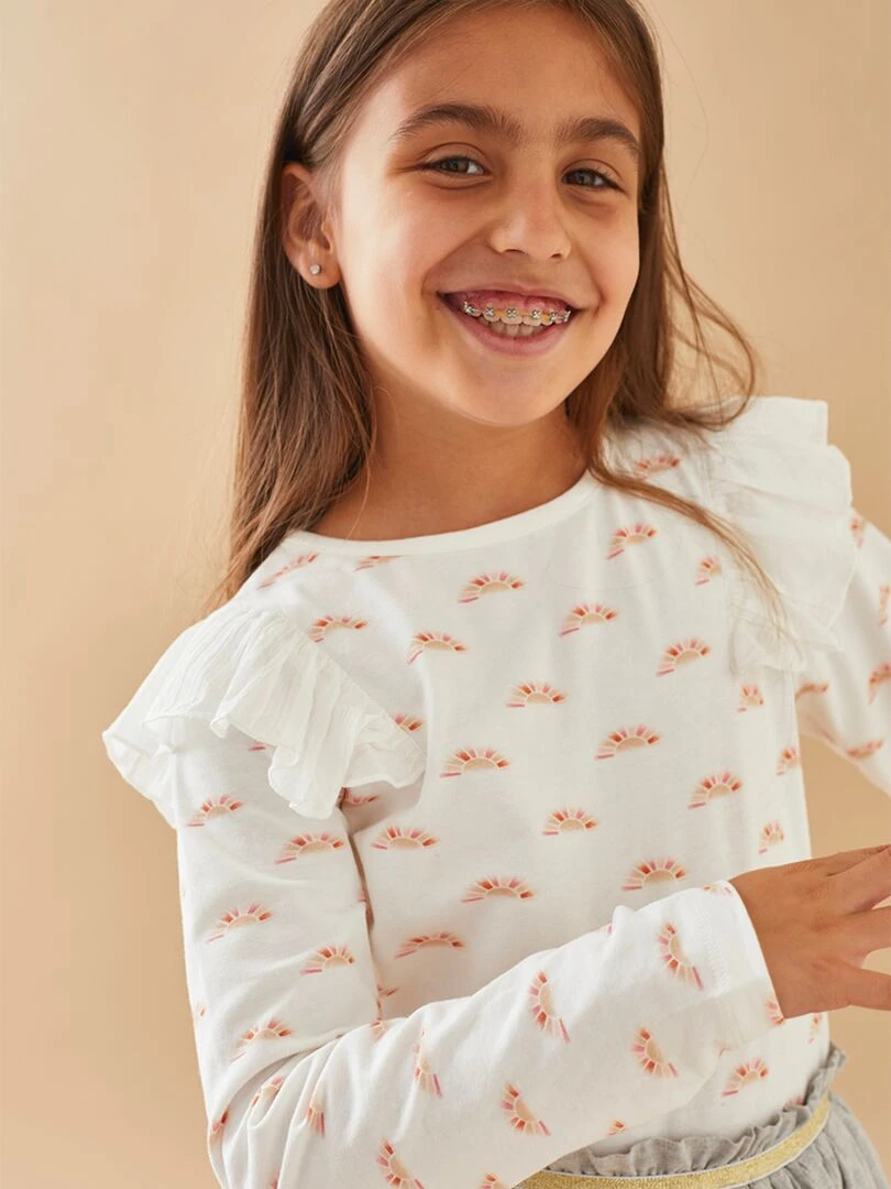 Blouse maille longues manches imprimés soleils Noukie's Blanc