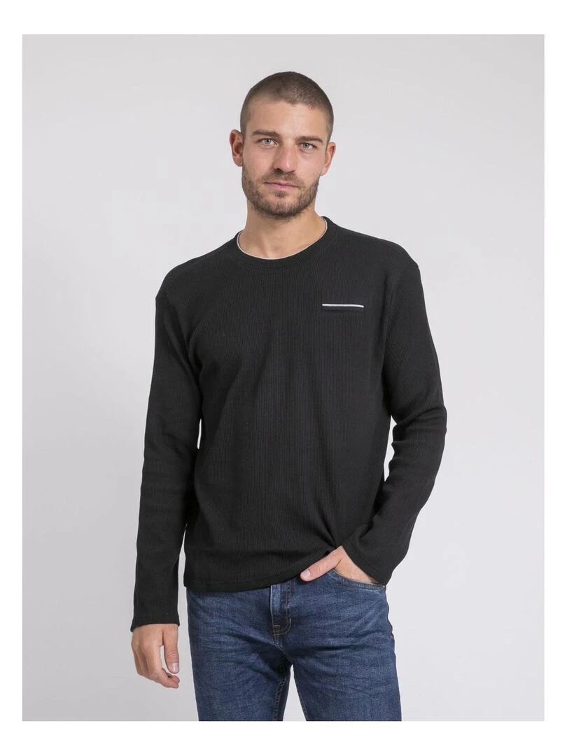T shirt manches longues col rond texturé JOVICTOR Noir