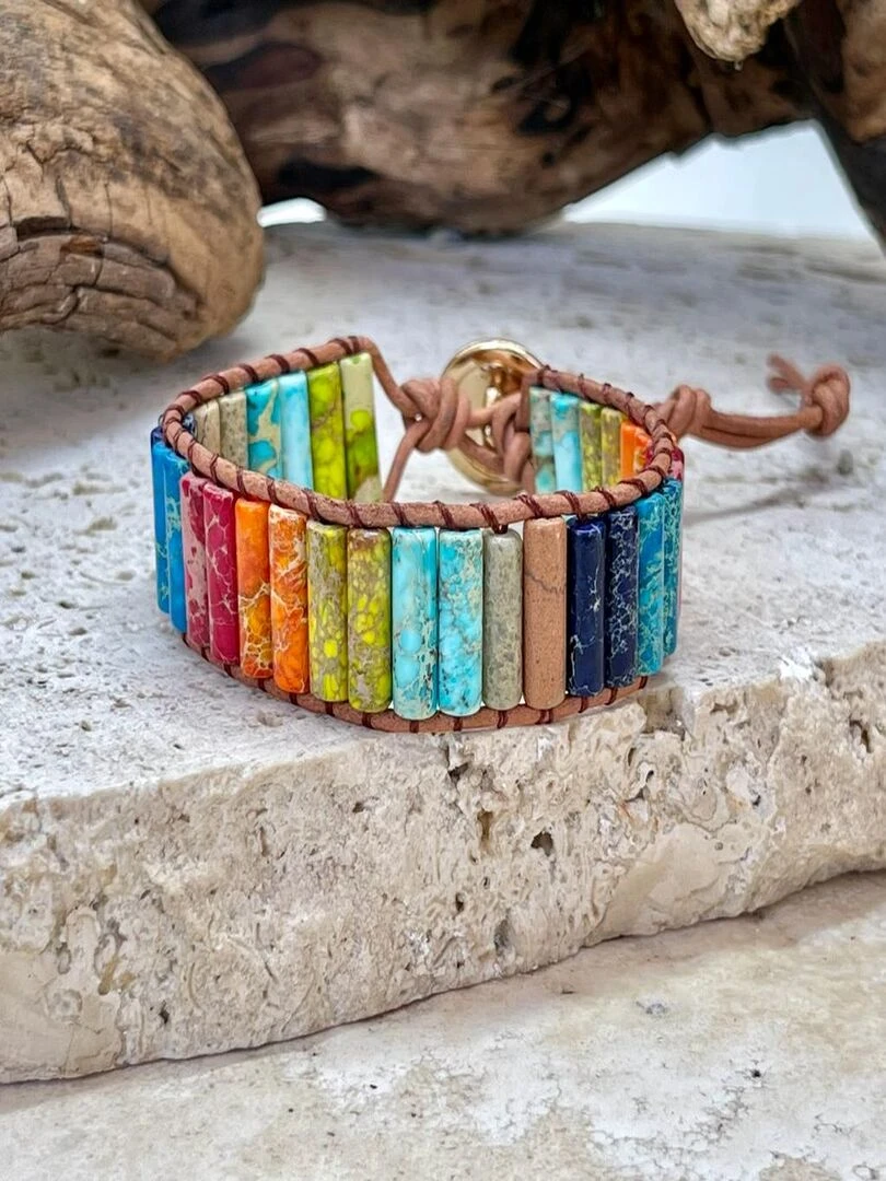 Bracelet 7 chakras énergie et endurance Marron