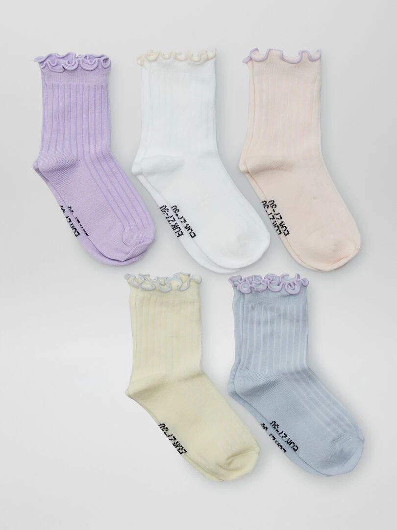 Lot de 5 paires de chaussettes Blanc/jaune/violet/rose/gris