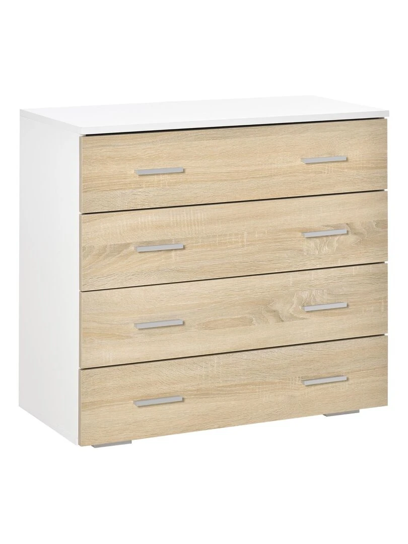 Commode de rangement 4 tiroirs 76 x 35 x 72 cm blanc et couleur bois Blanc