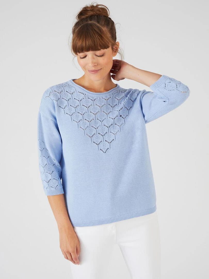 Pull maille ajourée Damart Bleu gris