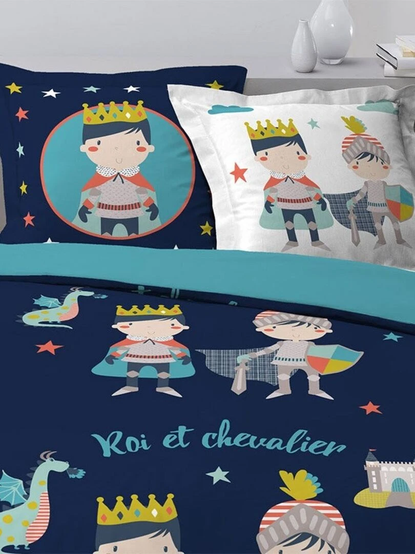 Housse de couette 200x200 + 2 taies Clovis coton 57 fils   Bleu