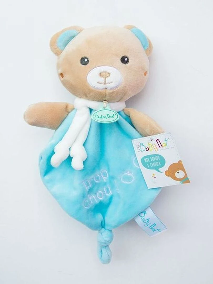 doudou Babynat Ours Bleu Trop Chou Kawaii Plat Bleu