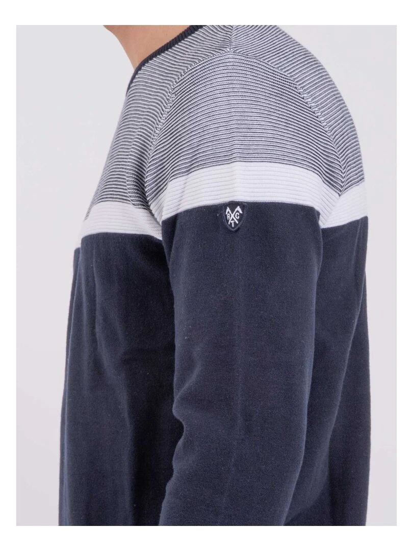 Pull col rond pur coton AGRISUD   Bleu marine
