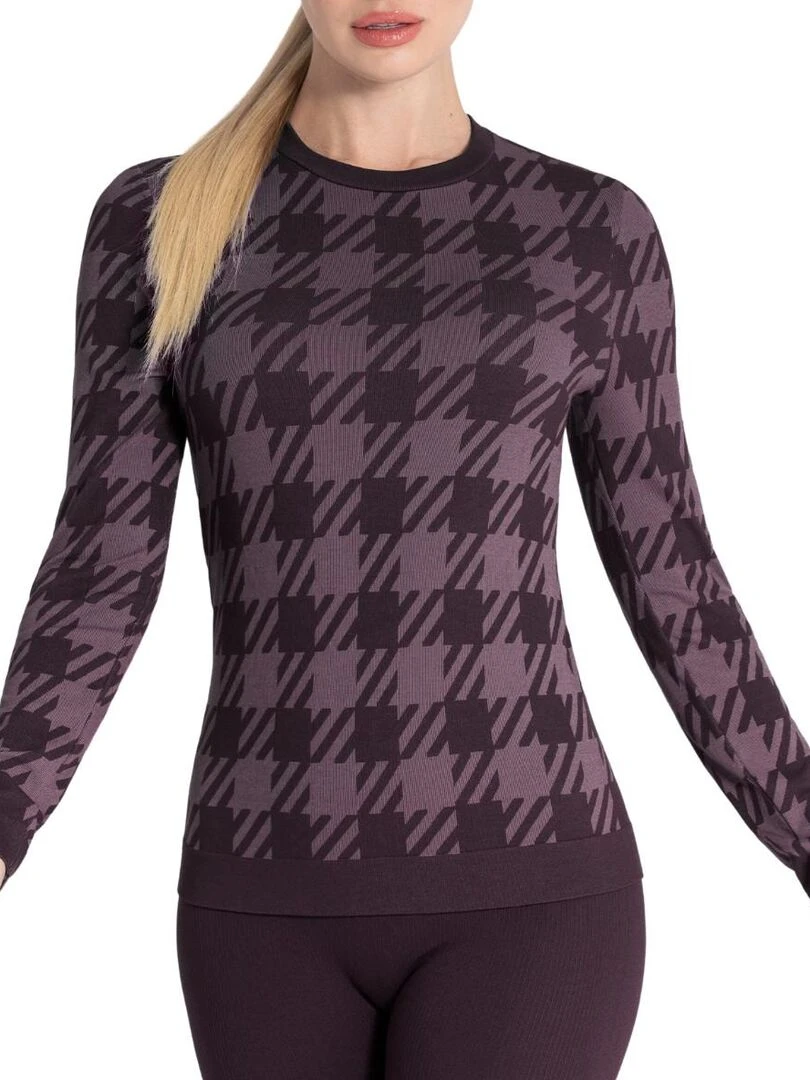 T shirt manches longues imprimé pied de poule Athleisure Violet