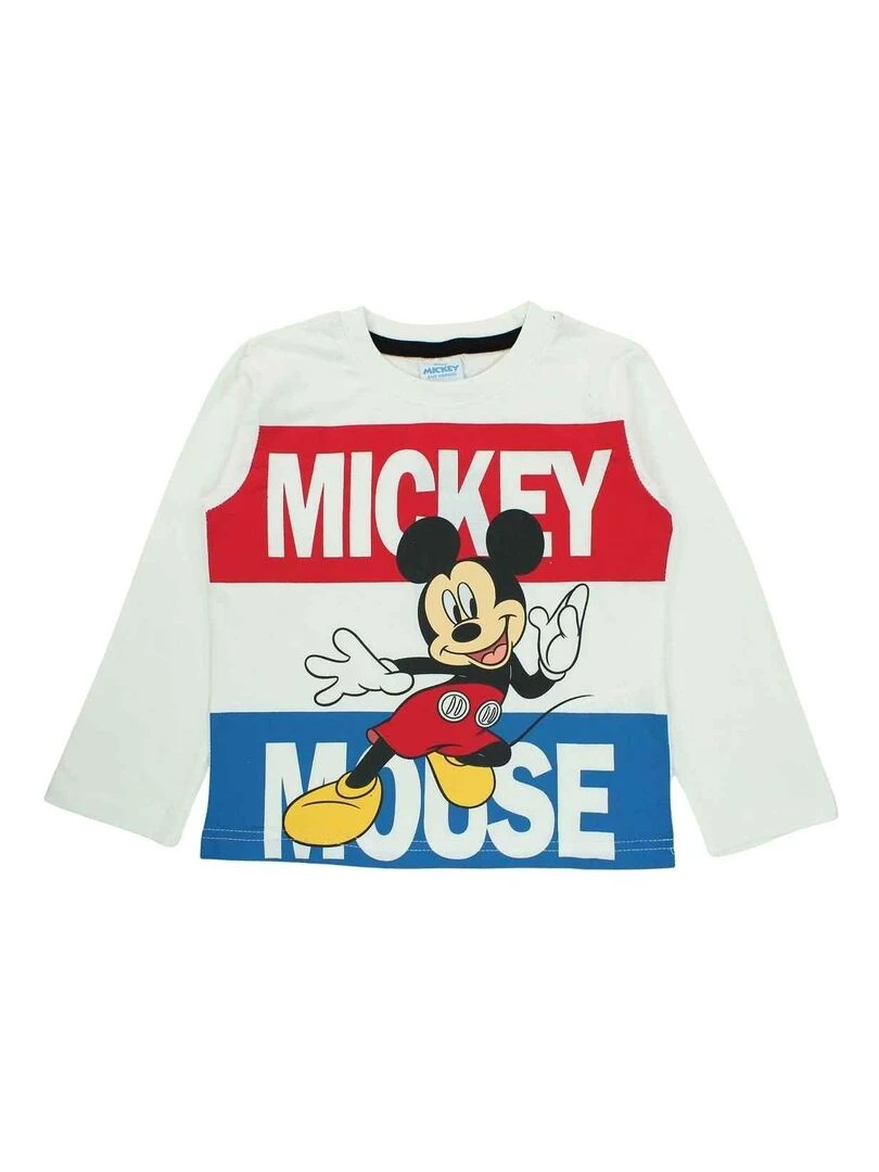 Disney   T shirt garçon imprimé Mickey en coton   Blanc