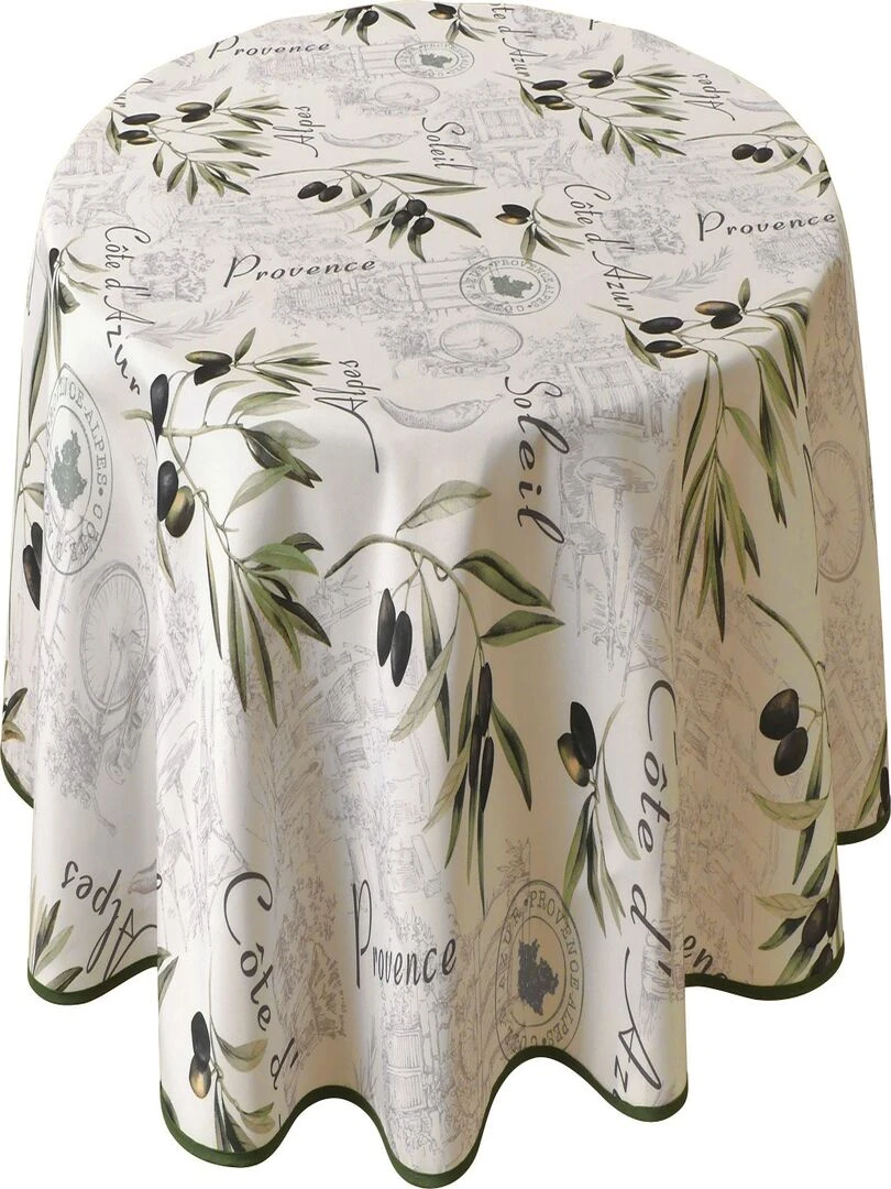 Nappe Anti taches Provence   Ronde 160 cm   Gris Vert