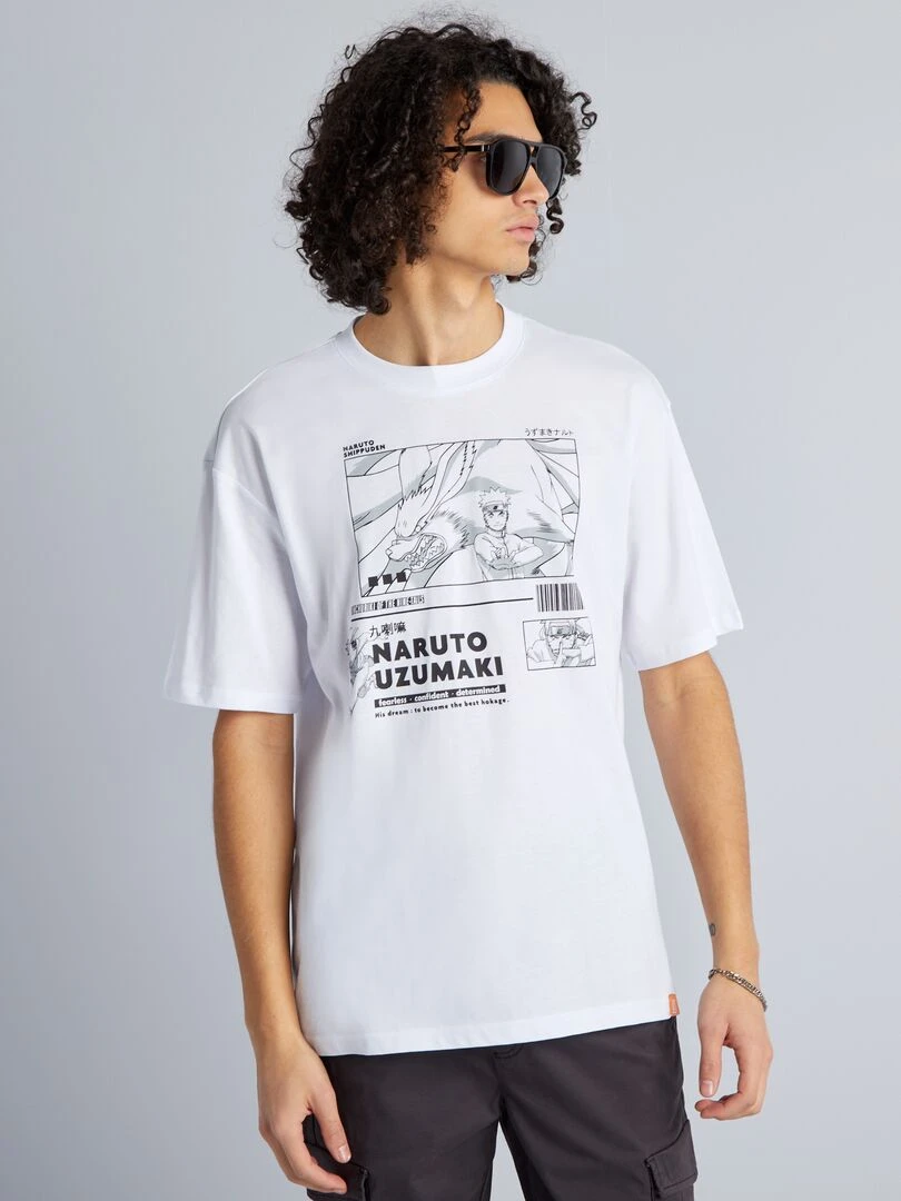 T shirt confort en coton 'Naruto' blanc