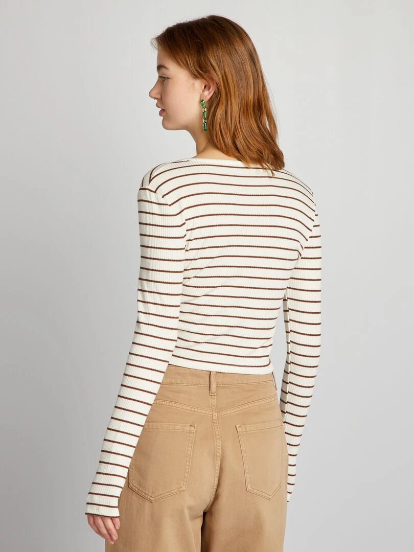 T shirt court à rayures   Marron/blanc