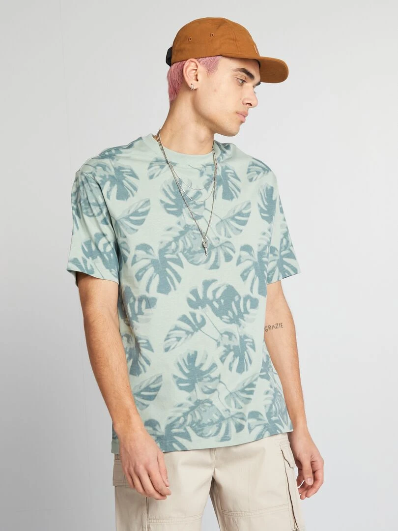 T shirt à col rond avec imprimé   Vert