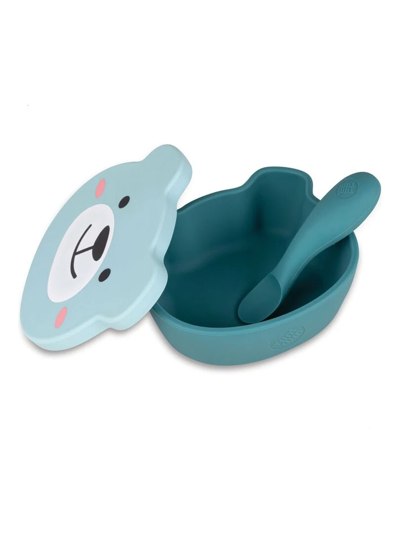 Set bol ventousé et cuillère en silicone Ourson bleu Multicolore