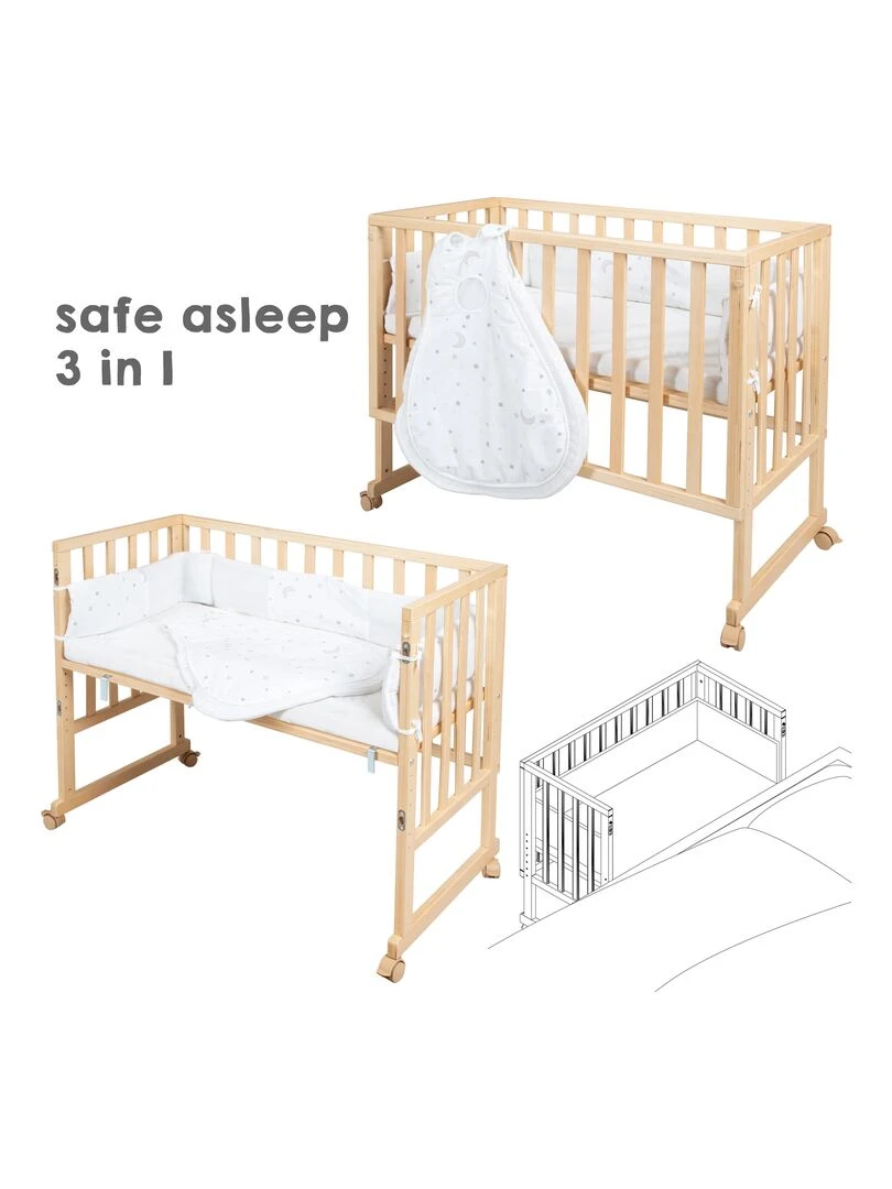 ROBA Berceau Cododo "Safe Asleep®" 3en1 + Équipement "Sternenzauber"   Marron clair