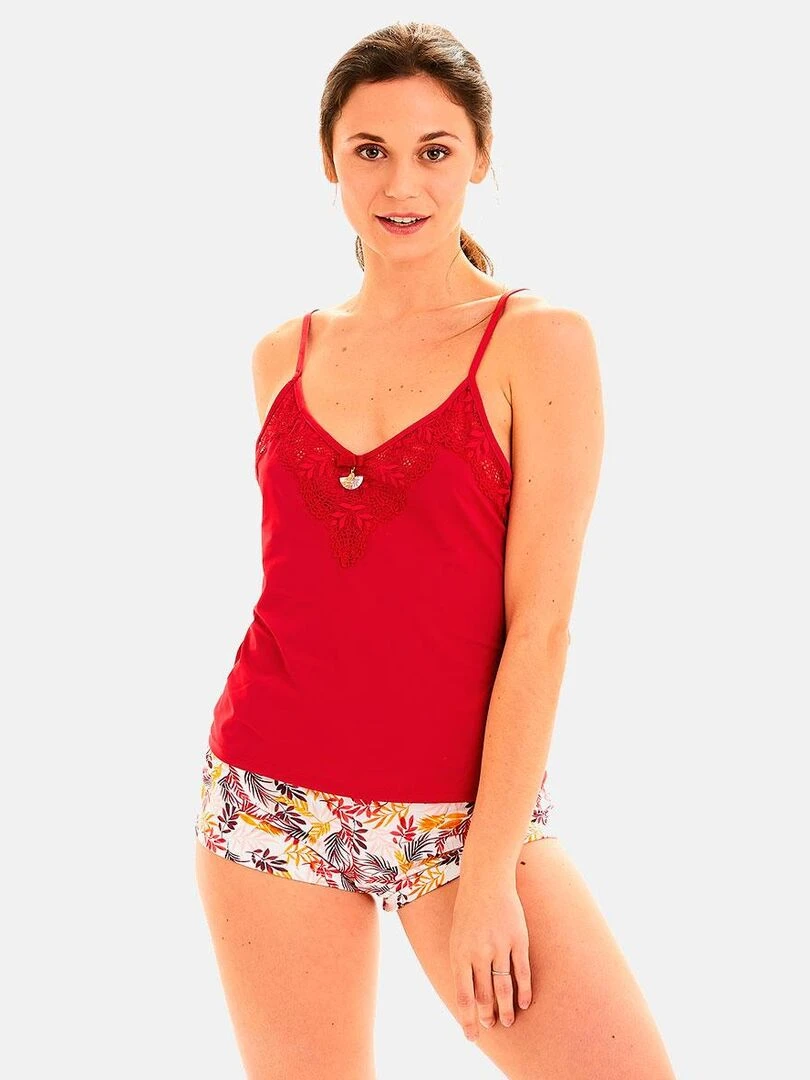 Top + short PILE OU FACE   Pomm'Poire   Rouge