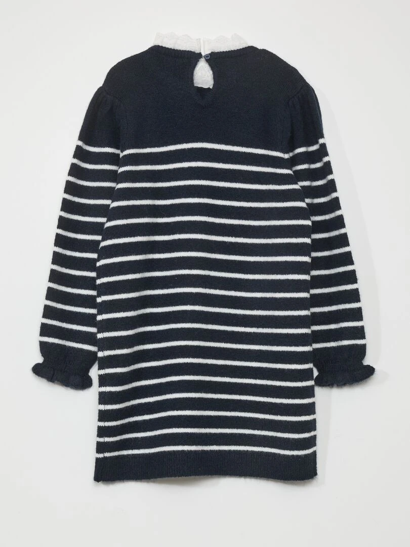 Robe pull en maile à rayures   Bleu