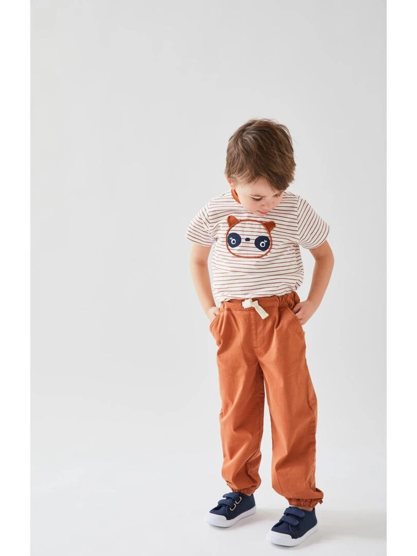 T shirt rayé panda à manches courtes  écru/caramel   Noukie's   Blanc