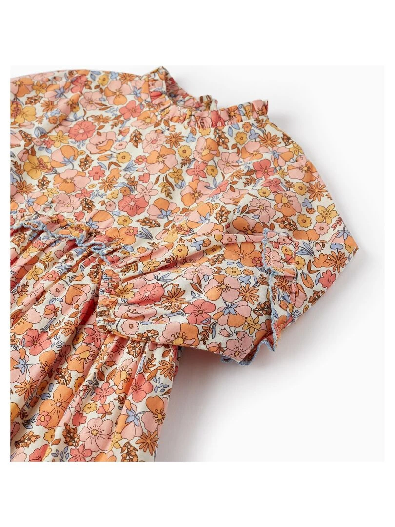 Robe en coton à motif floral pour bébé fille manches longues BROTHERS&SISTERS   Blanc Orange clair