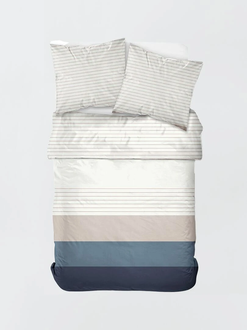 Parure de lit à rayures   2 personnes   Bleu