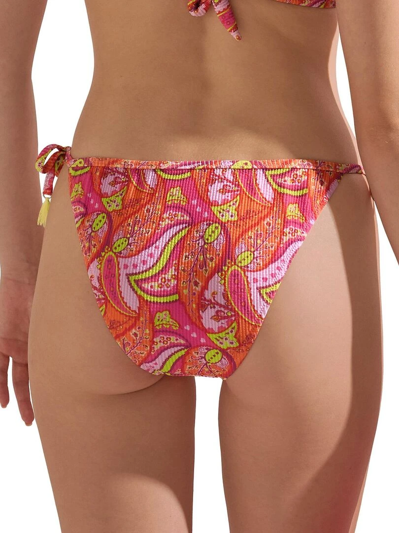 Bas maillot slip de bain taille basse à nouettes Kavala Orange corail