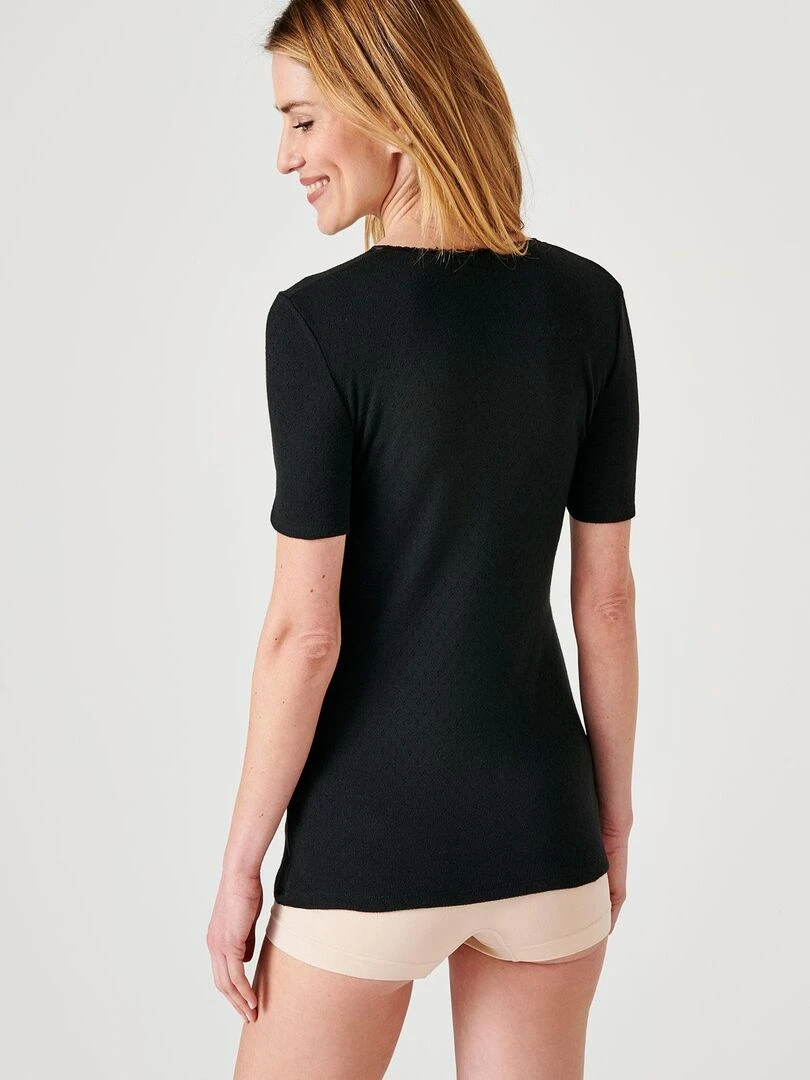 T shirt manches courtes  maille ajourée Thermolactyl   Damart   Noir