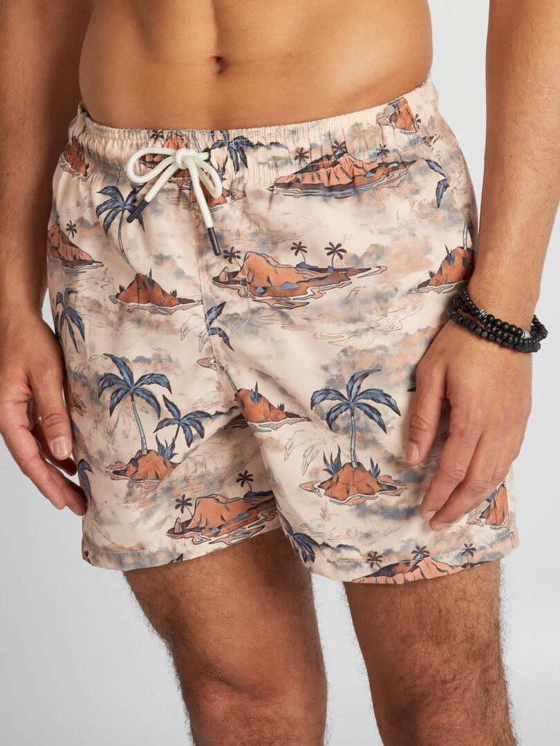 Short de bain imprimé Beige