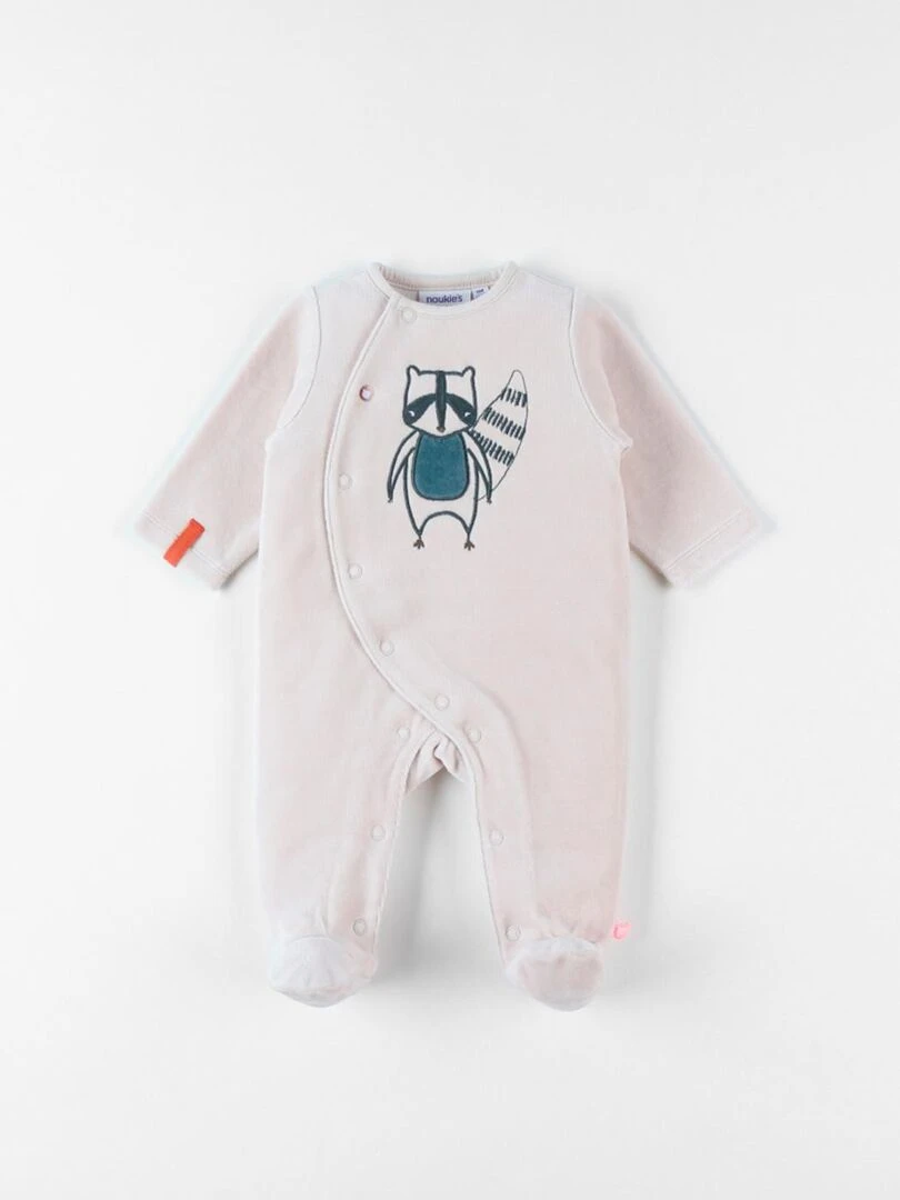 Pyjama 1 pièce raton laveur en velours clair Noukie's Beige
