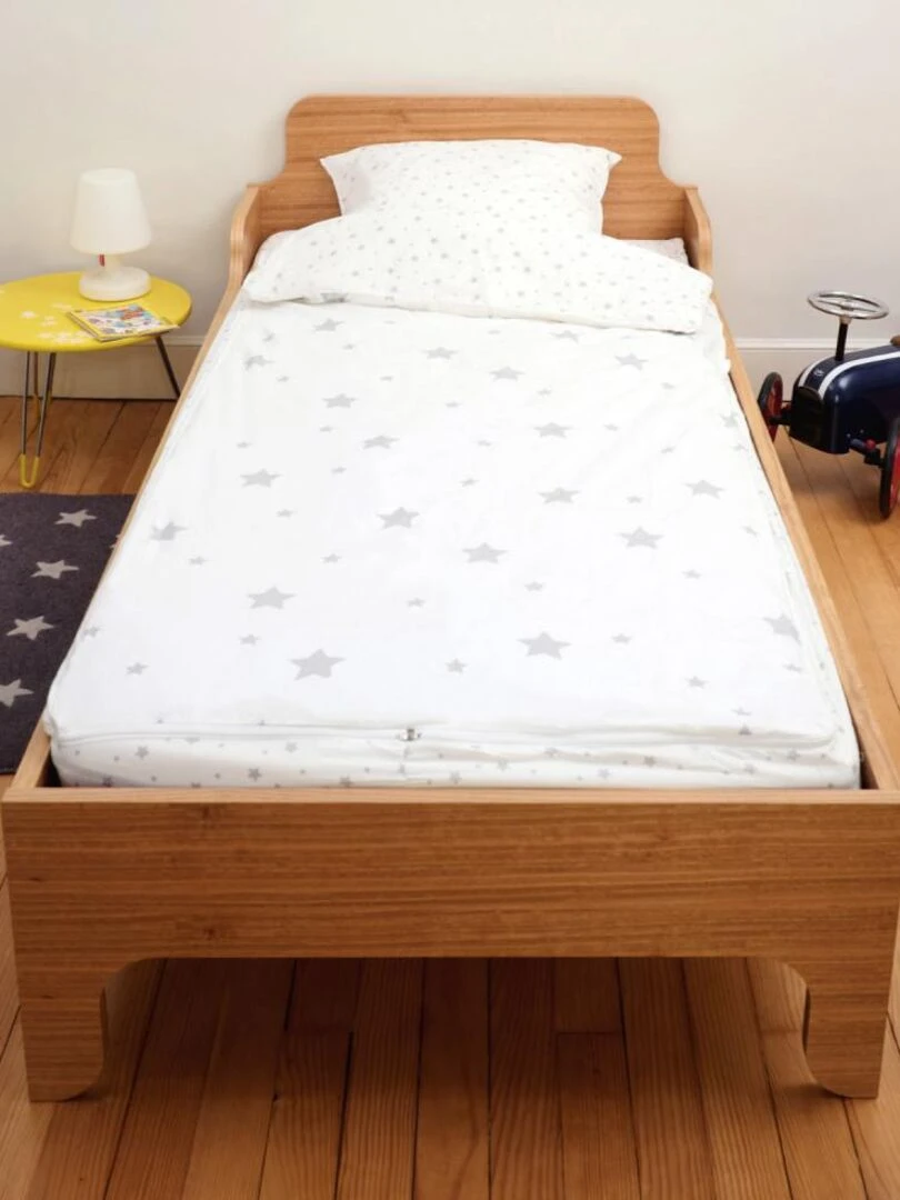 Bleu Câlin Caradou® Mixte Etoiles Parure de Lit Enfant : Couchage Tout en Un avec Couette   90x190cm   Blanc Gris