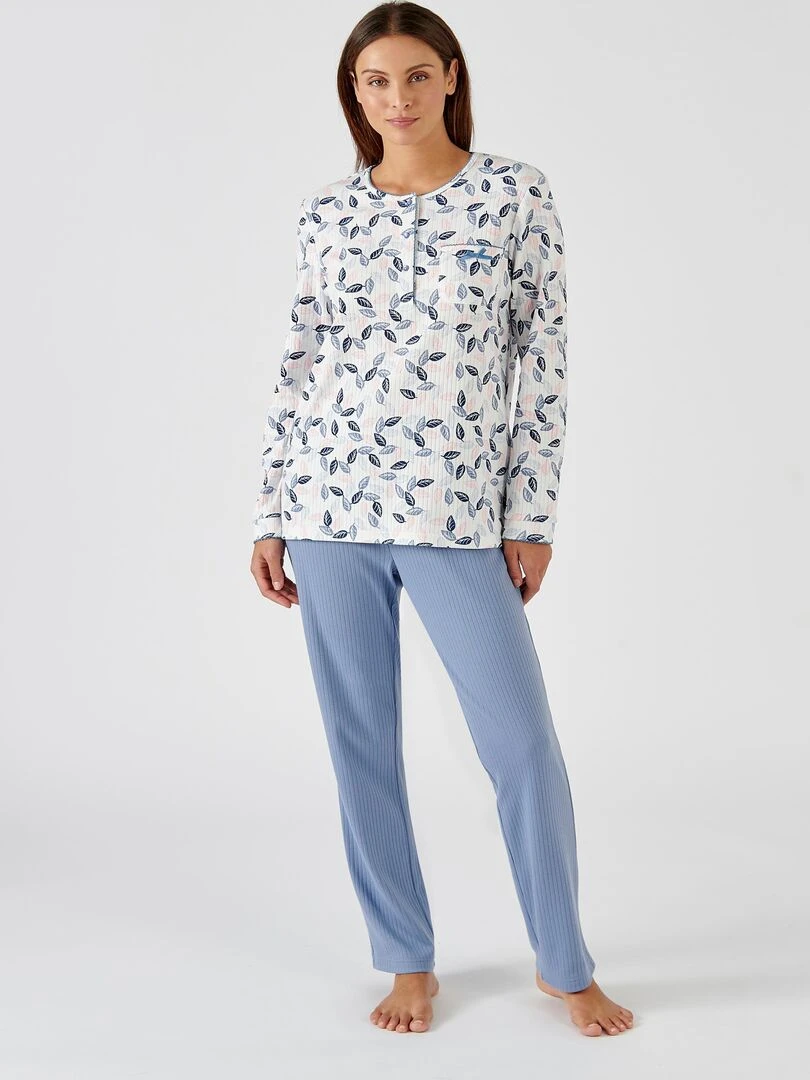 Pyjama à manches longues maille interlock imprimée Damart Bleu