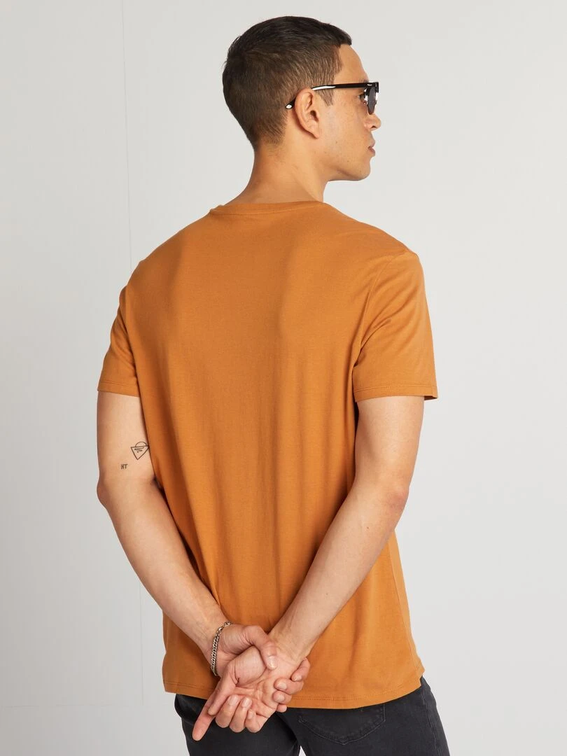 T shirt en coton imprimé à col rond   Marron