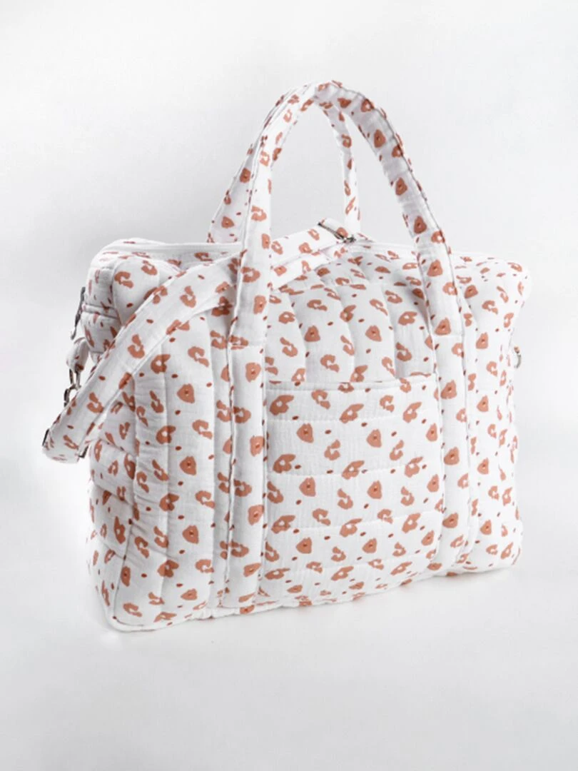 Sac à langer imprimé léopard en mousseline ouatinée  écru/terracotta   Gris