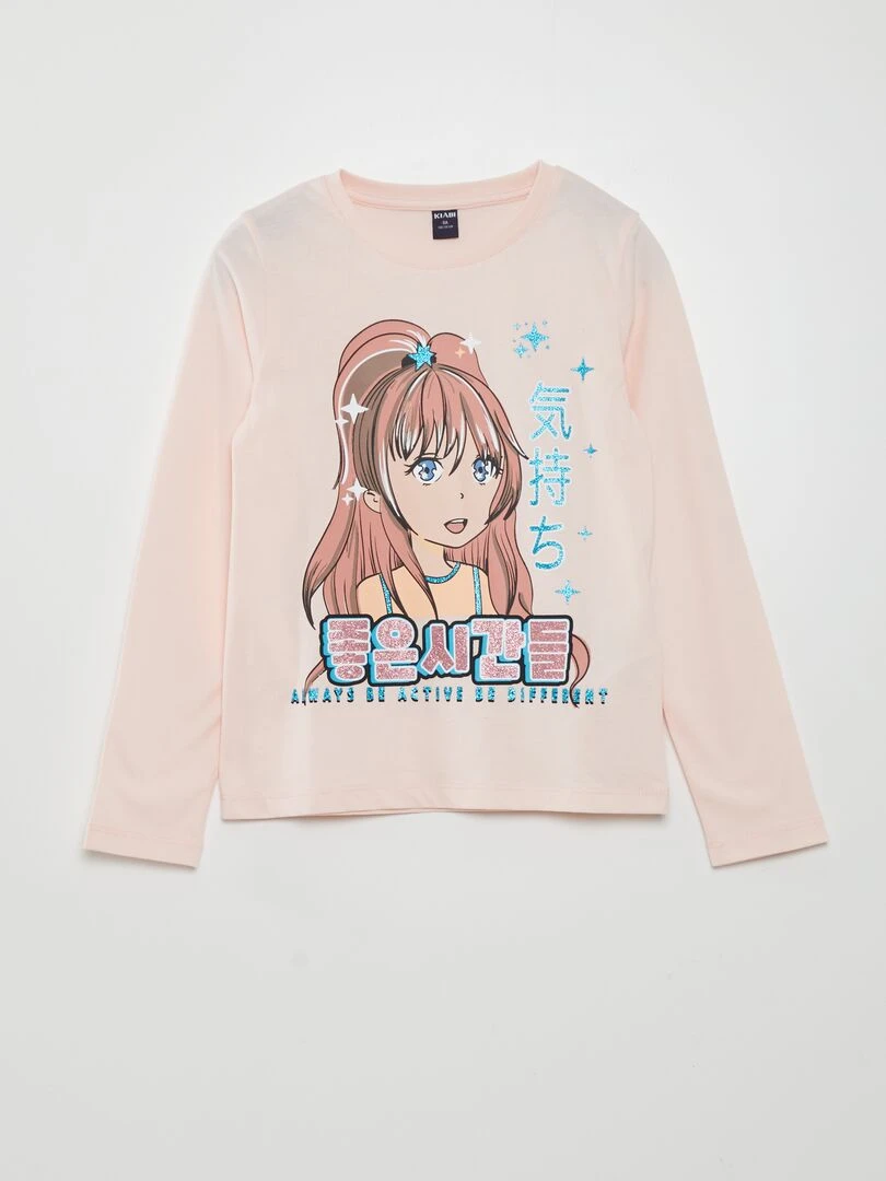 T shirt manches longues 'Manga' Rose