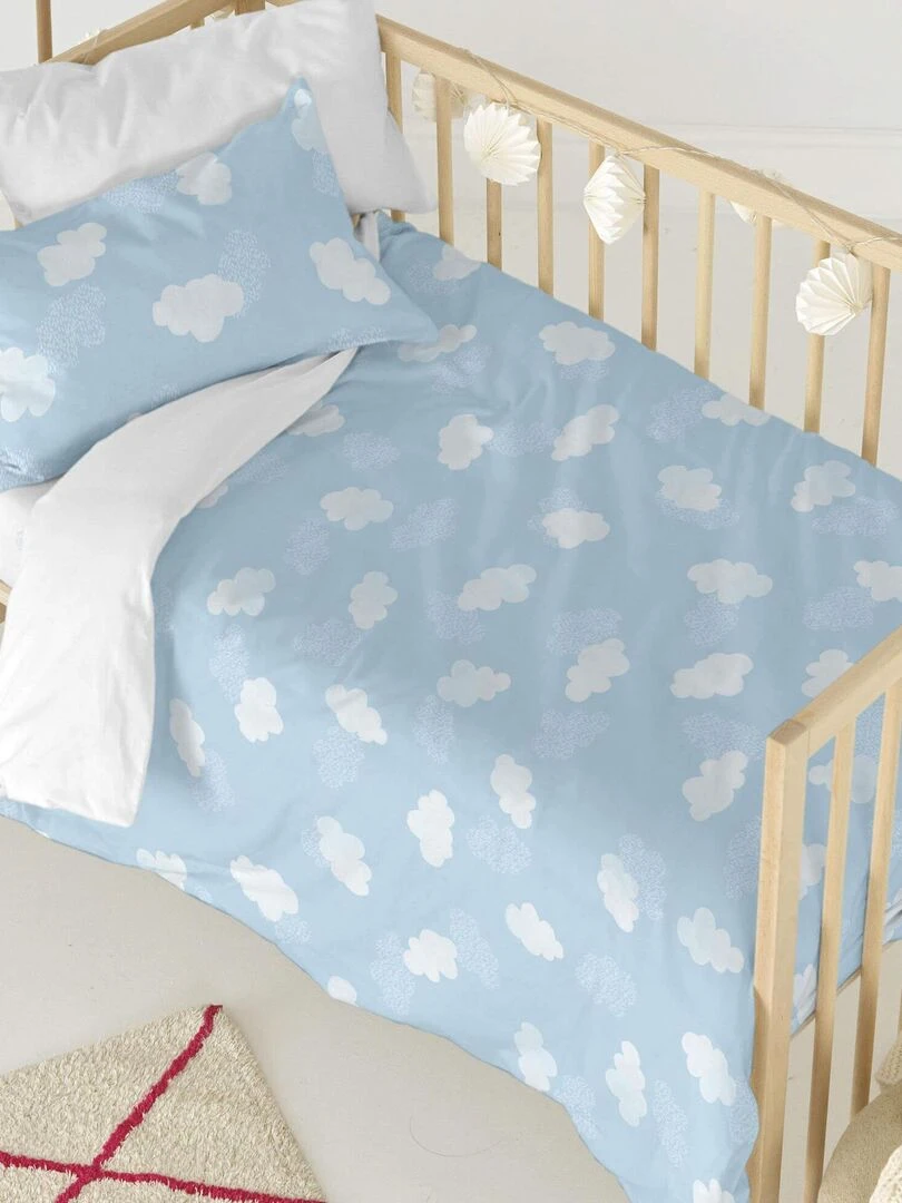 Parure housse de couette 2 pièces Clouds "Happyfriday" Bleu