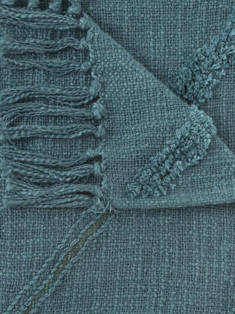 Jeté de lit tufté Inca 130x180 canard coton   Bleu canard