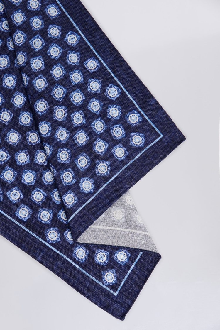 Bottinelli Navy & Blue Silk Medallion Pocket Square Buy Online at Moss