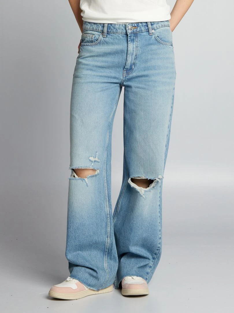 Jean wide leg avec abrasions   Bleu