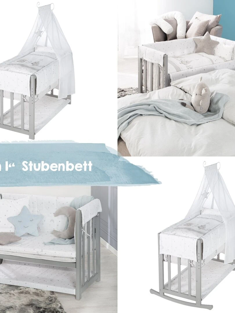 ROBA Berceau Cododo "Sternenzauber Grau" 4en1 + Équipement – Gris/Blanc   Gris