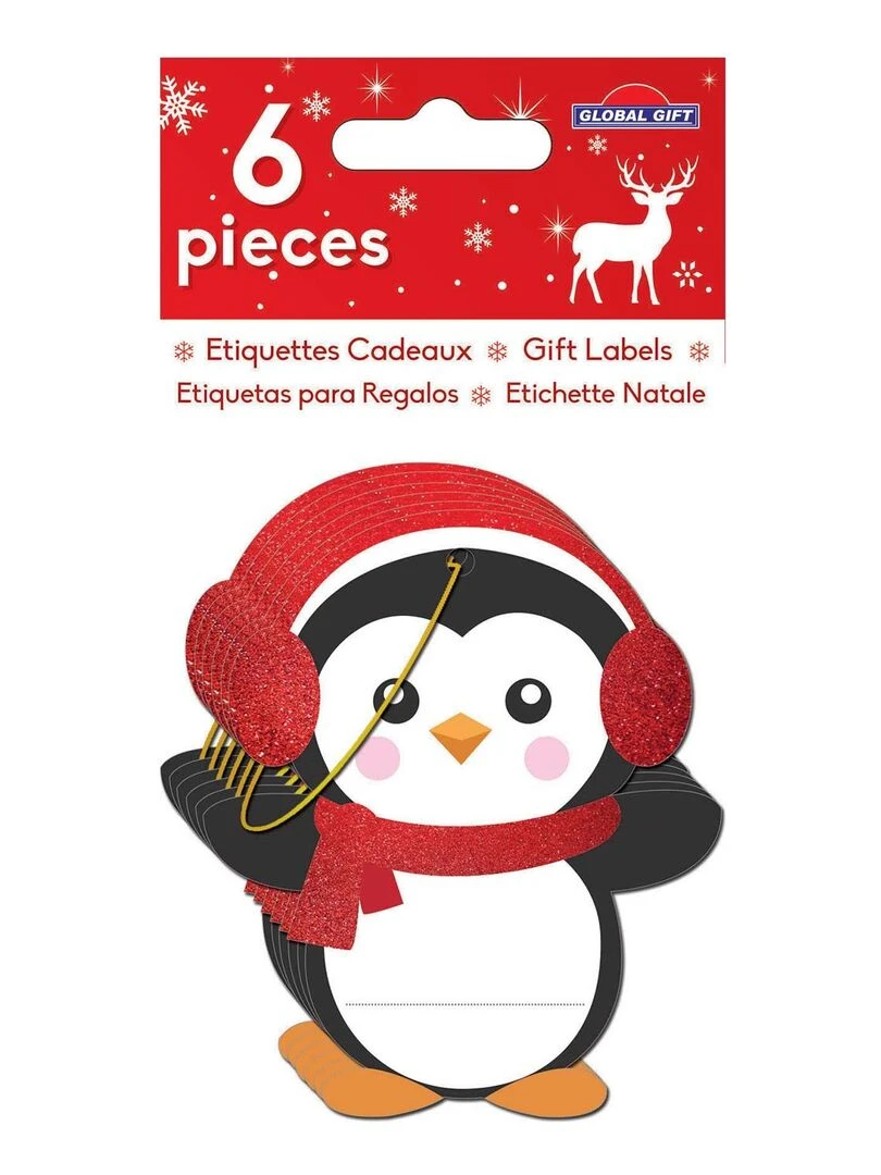 6 étiquettes cadeaux Pingouins à paillettes N/A