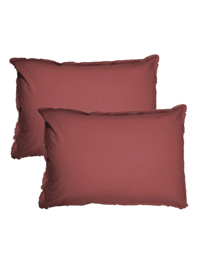 Set de 2 taies d’oreiller unies à franges  COTON LAVÉ   Bordeaux