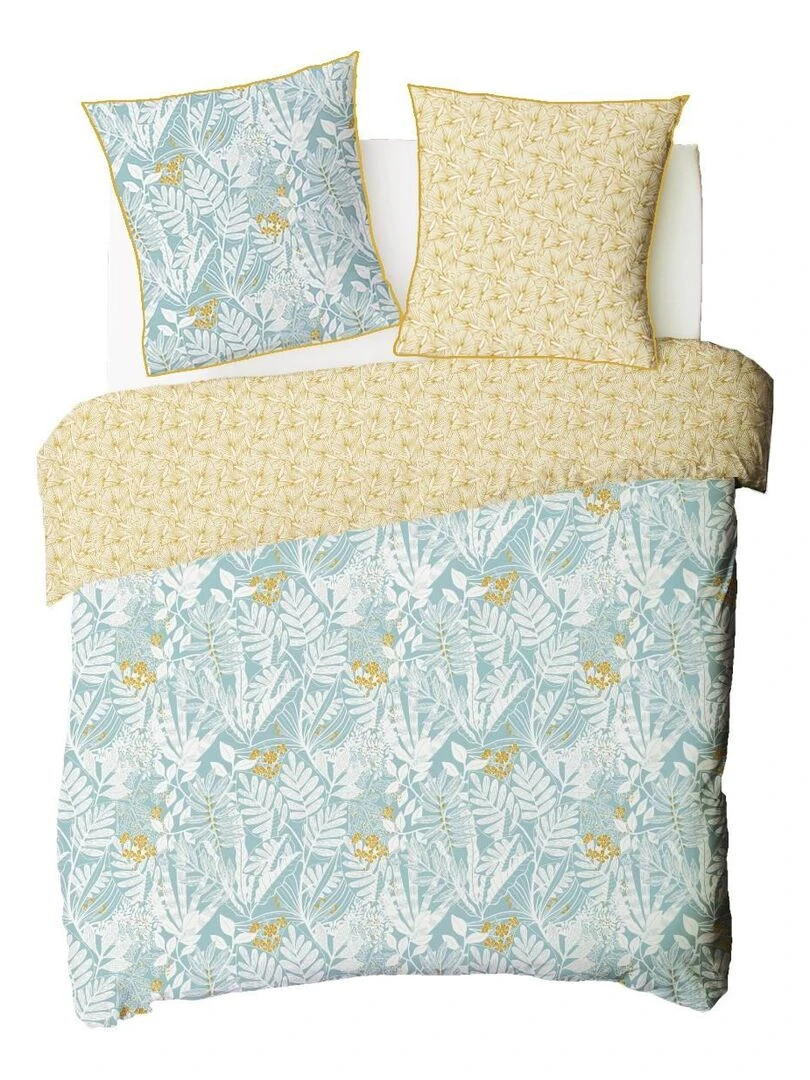 Future Home   Parure de lit 2 personnes en coton 57 fils imprimé bleu   Jaune