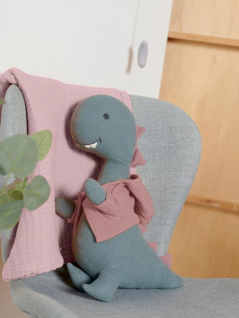 Peluche en coton mousseline dinosaure Vert Rose 40 cm   N/A