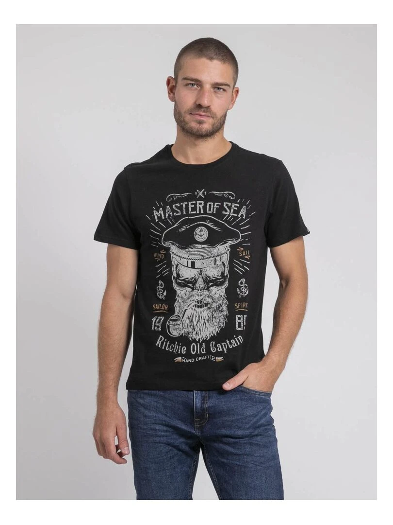 T shirt col rond pur coton JIMOSCAR Noir