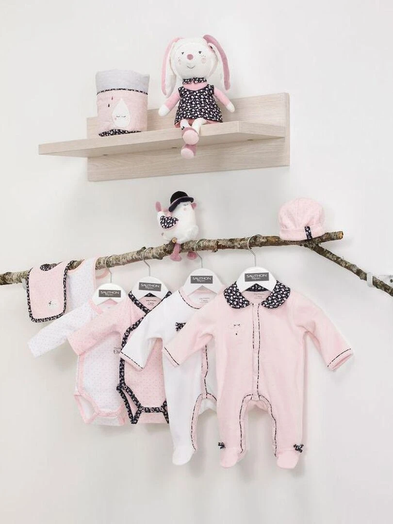 Bonnet de naissance en coton SAUTHON Rose