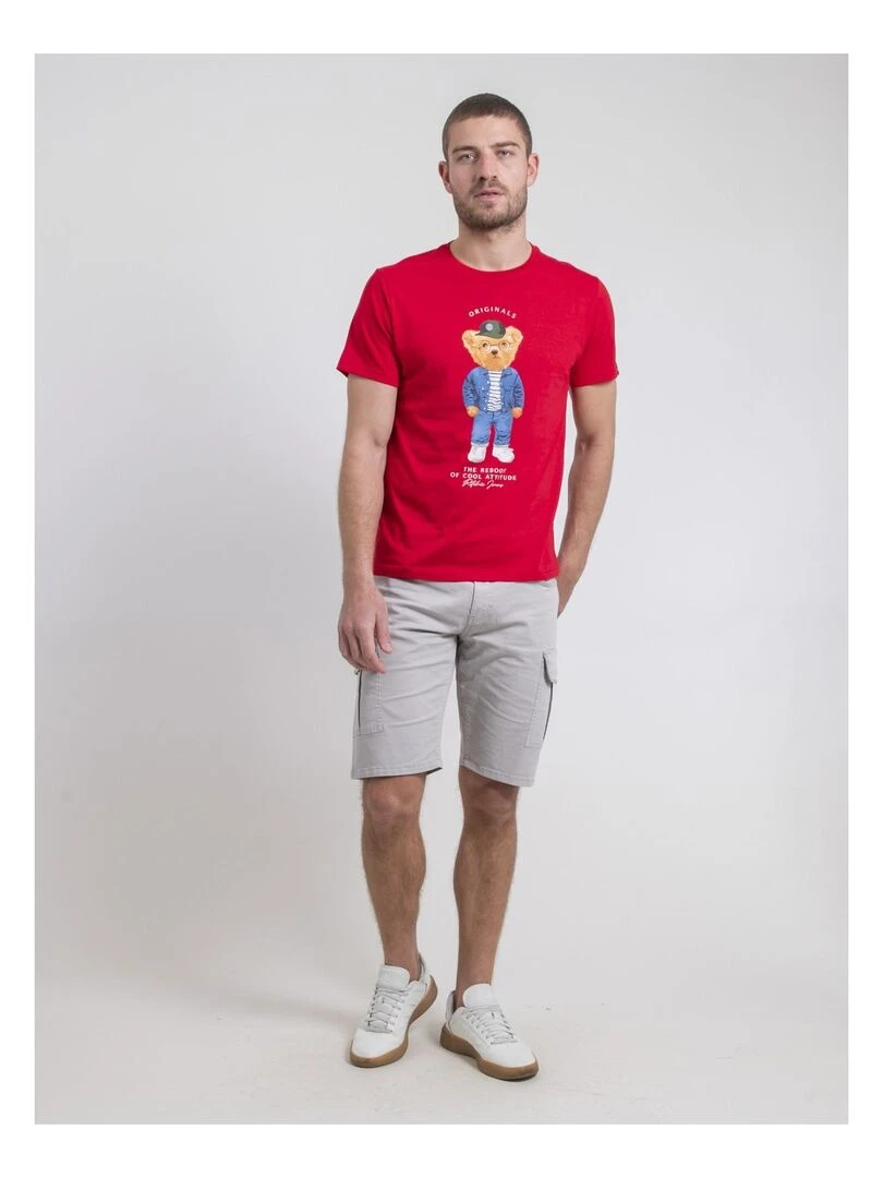 T shirt col rond pur coton NOBENITO   Rouge