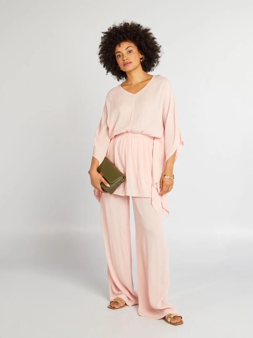 Pantalon large en maille crêpe Rose