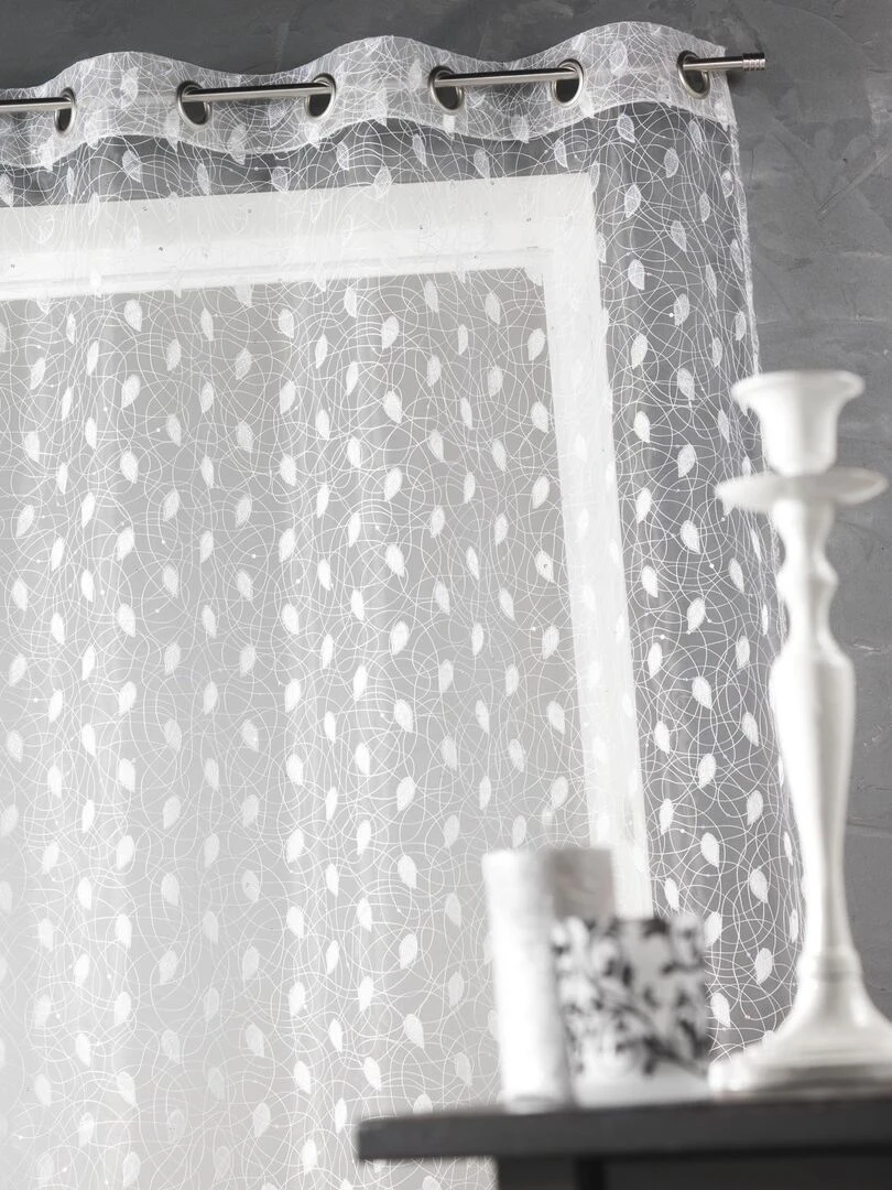 Voilage en organza brodé à imprimés fantaisies Blanc