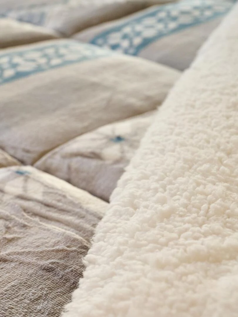 Bleu Câlin   Couette imprimée sherpa très chaude Chalet   Gris Bleu Blanc