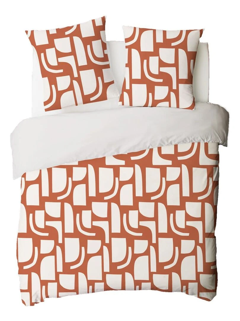 Future Home   Parure de lit 2 personnes en coton 57 fils imprimé ocre   Rouge